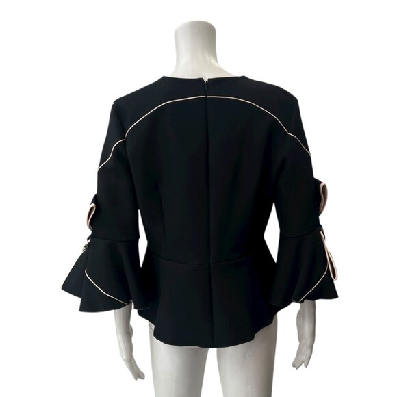 $890 Roksanda Black Pink Kemi Bow Sleeve Peplum Blouse Top size 16 - Picture 4 of 8